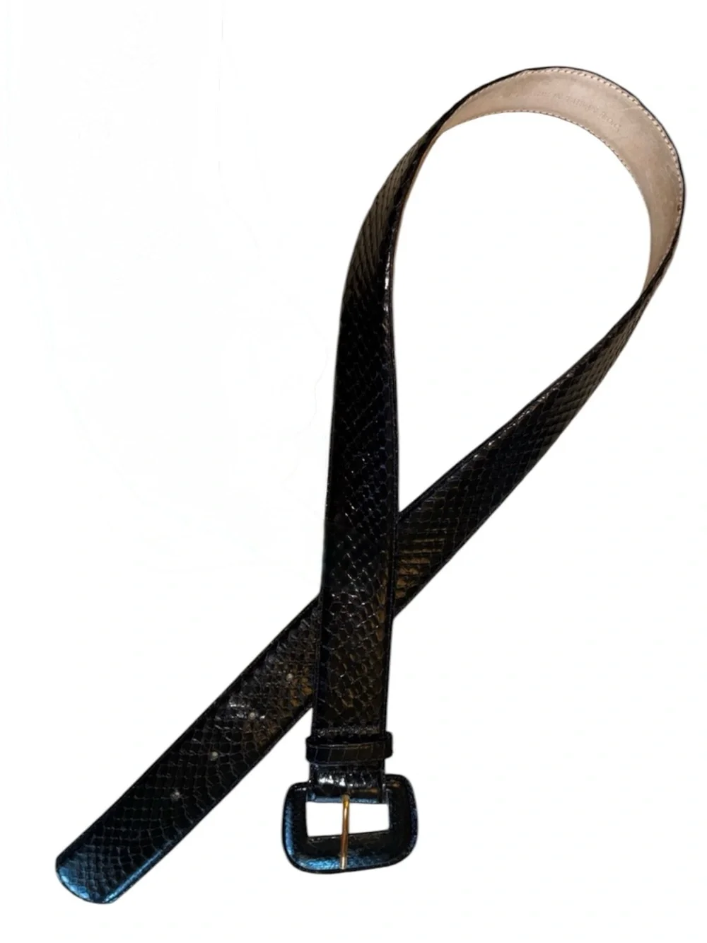 Axion black Snakeskin Belt, women's M, matching Square Buckle, euc